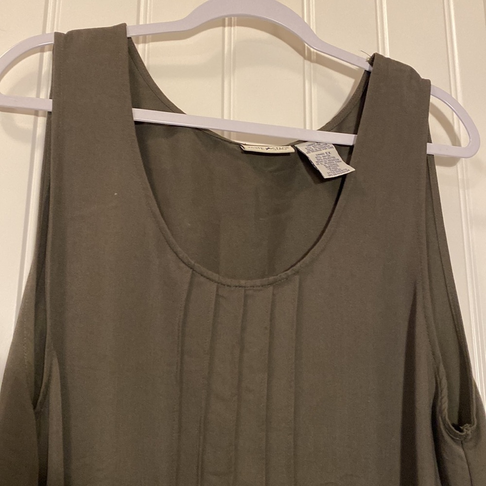 White Stag tank dress. Pin tuck seaming detail. Olive color. Tie front. XL. - Picture 2 of 10